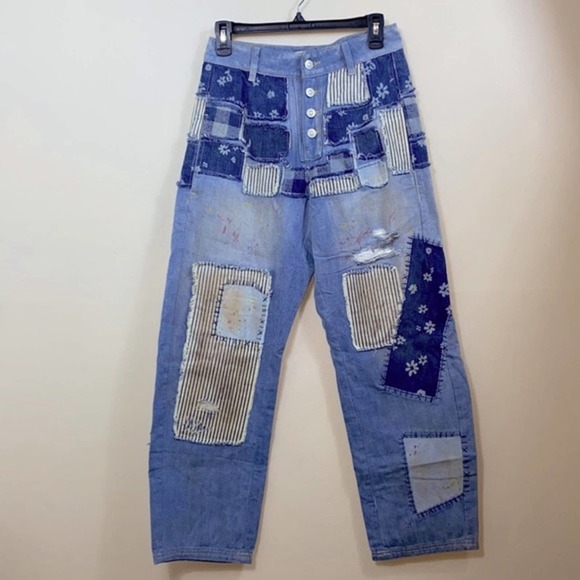 NEW Free People We the Free Azalea Daisy destroyed patchwork jeans. 29 - Picture 4 of 12